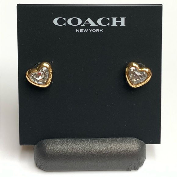 Coach Jewelry - NWT COACH Heart 12-K Gold Plated Brass Sparkling CZ Crystal Stud Earrings